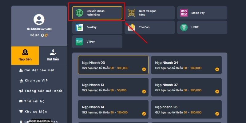 Nạp tiền 789P qua ngân hàng vô cùng nhanh chóng